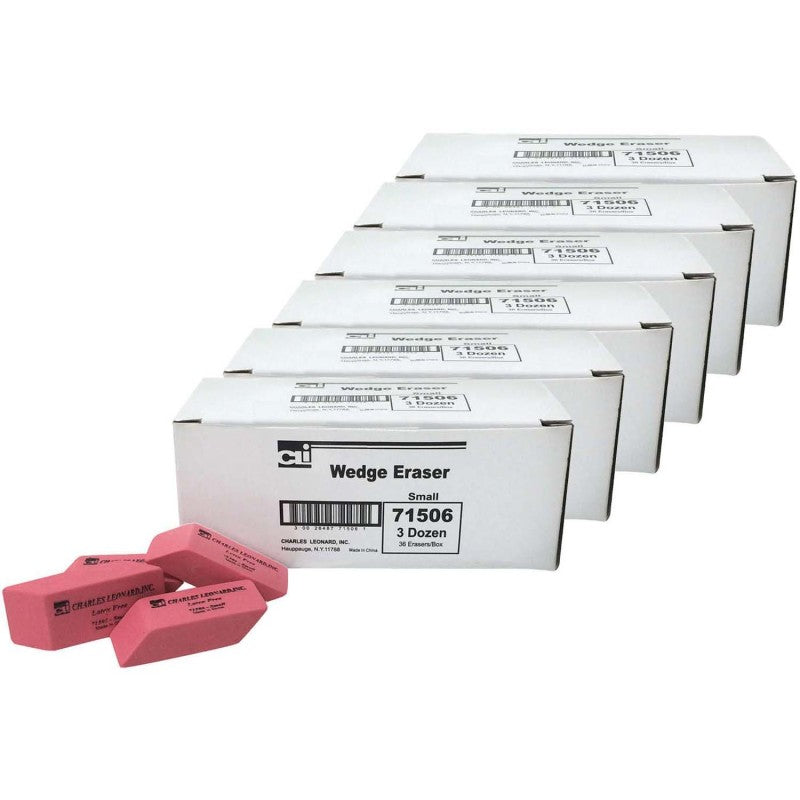 Eraser, Synthetic, Latex Free, Wedge Shape, Pink, Small, 36 Per Box, 6 Boxes