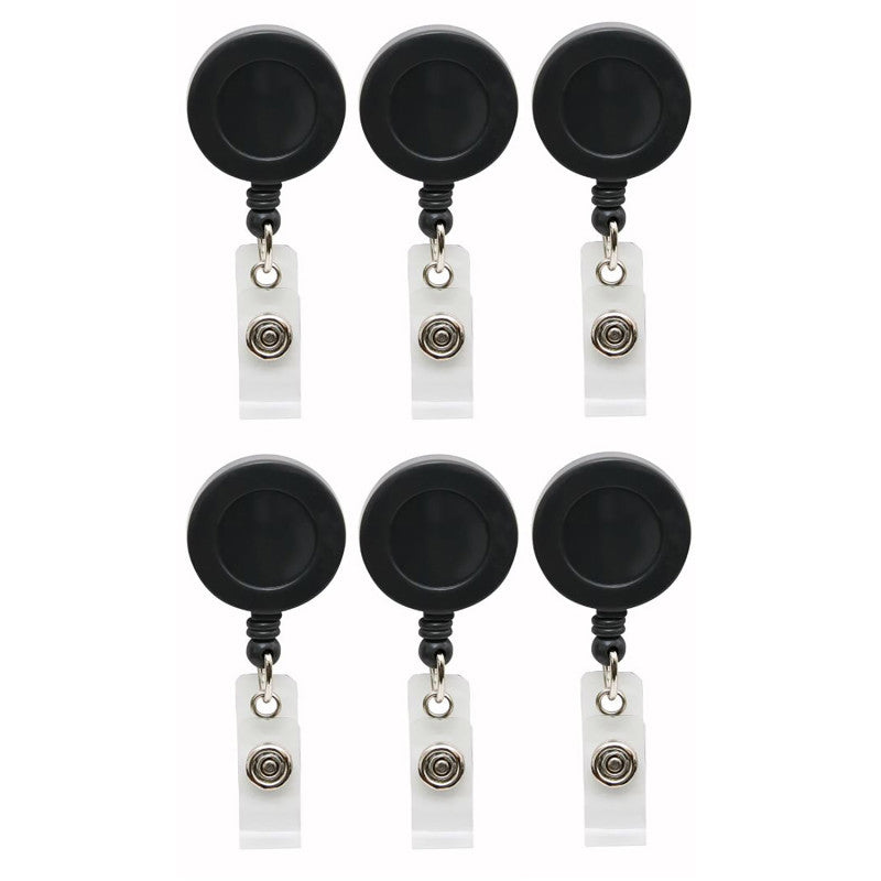 Standard Round ID Badge Reel with Belt Clip, Black, Pack of 6
