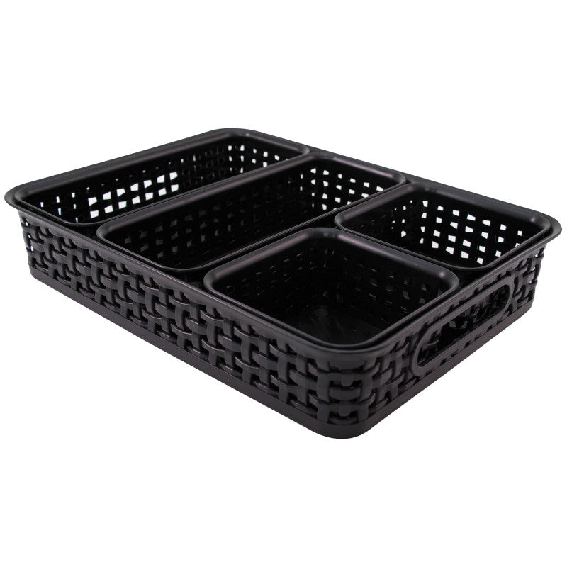 Plastic Weave Bin, Black, Pack of 5