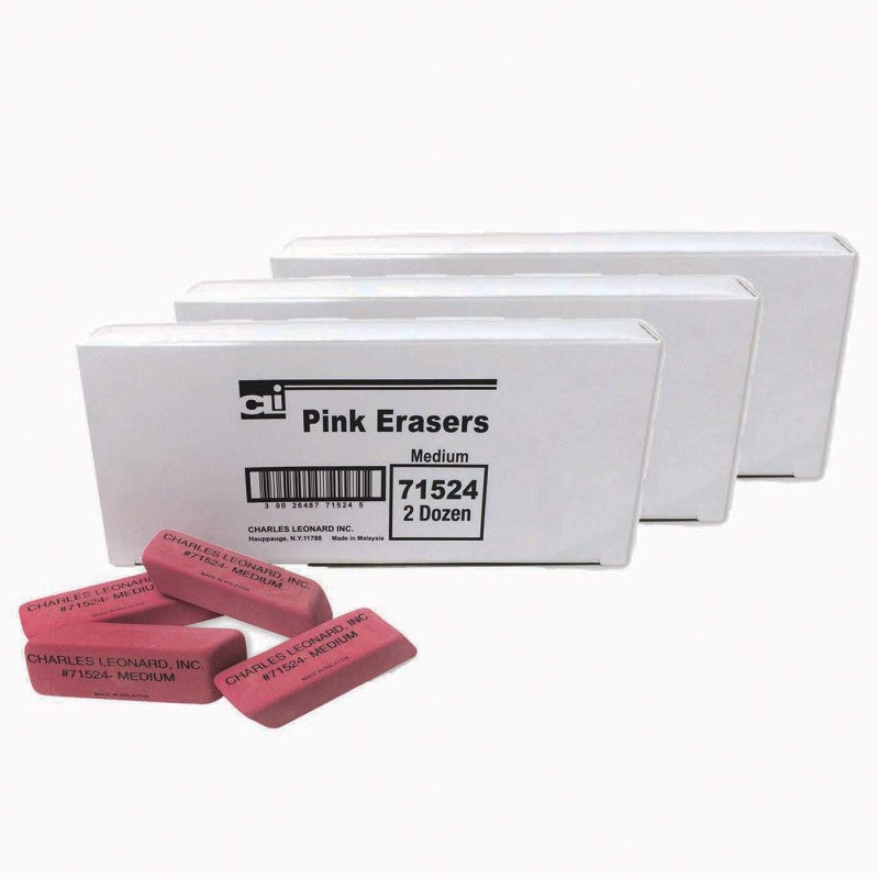 Medium Natural Rubber Pink Wedge Eraser, 24 Per Pack, 3 Packs