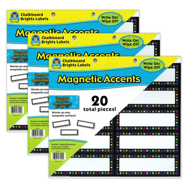 Chalkboard Brights Labels Magnetic Accents, 20 Per Pack, 3 Packs