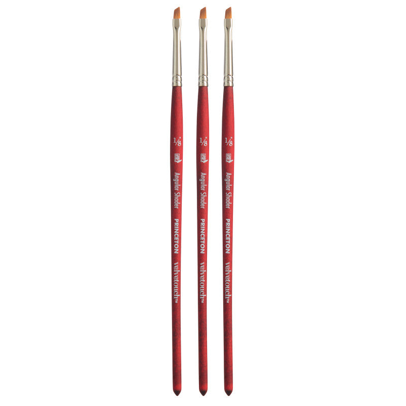 Velvetouch Angle Shader Brush, Synthetic Bristles, Short Handle Mixed Media Paintbrush, Scarlet, Size 1/8 inch, Pack of 3