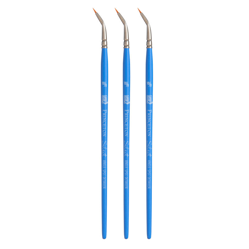 Select Artiste Angle Spot Detailer Brush, Synthetic Bristles, Short Handle Mixed Media Paintbrush, Jewel Blue, Size 10/0, Pack of 3