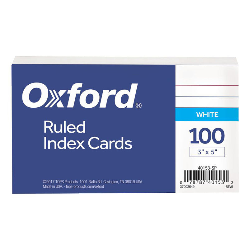 Index Cards, 3" x 5", Ruled, 100 Per Pack, 12 Packs
