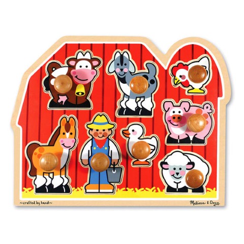 Melissa & Doug 15-1/2"" x 12"  Farm Friends Jumbo Knob Wooden Puzzle - 8 Pieces, item 3391