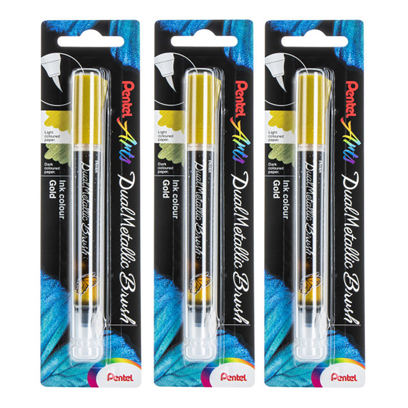 DualMetallic Brush, Gold Ink, Pack of 3
