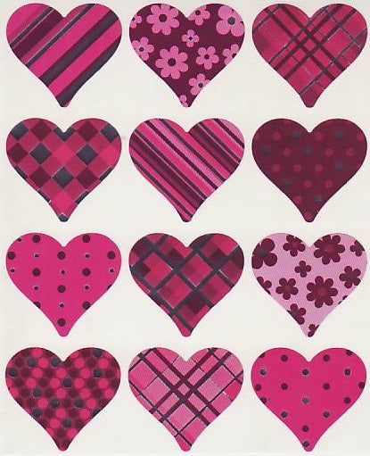Foil Pink Hearts Sticker  1.25" , 300 Per Pack