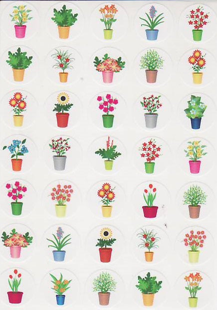 Flower Pots Stickers  1", 875 Per Pack