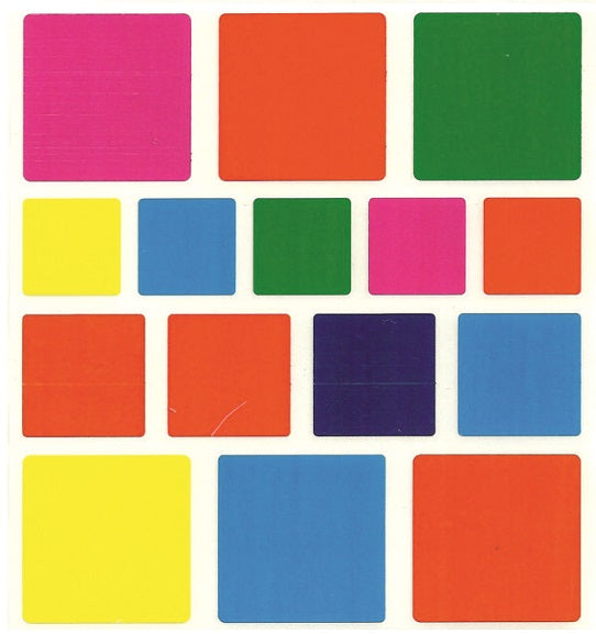 Colored Squares Stickers Assorted Sizes  & Colors - Large - 25 sheets
