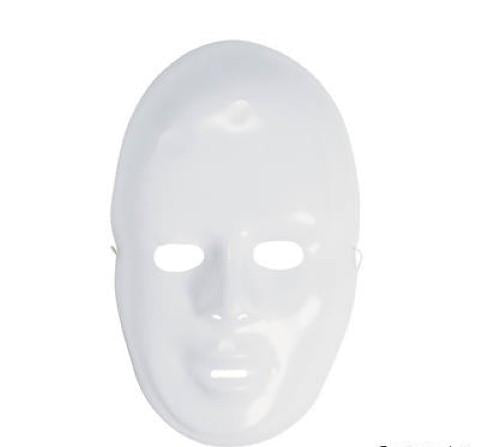 Plastic White Face Full Masks -  6" x 9" - 12 masks per package
