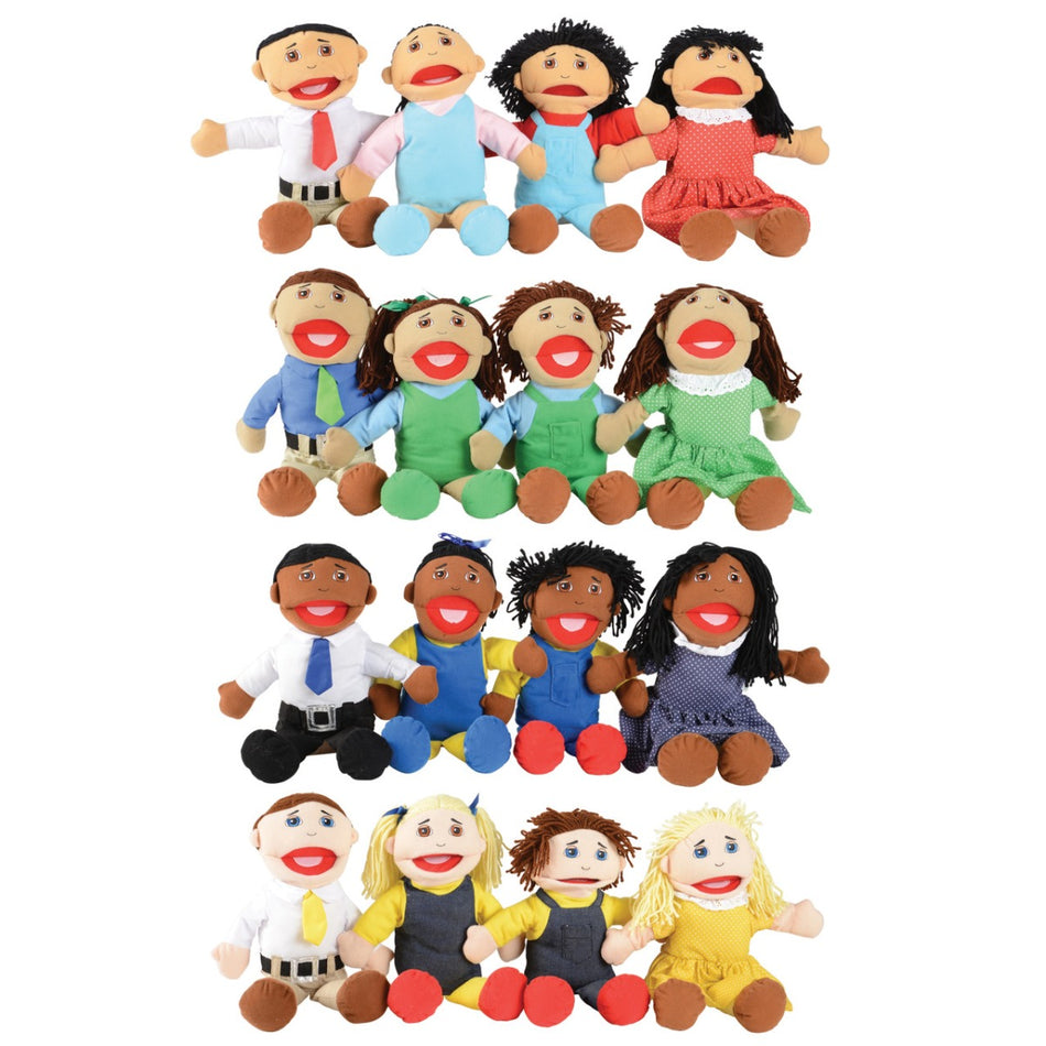 "Full Bodied" Open Mouth Hand Puppets - Set of ALL 4 Families - 16 Puppets
