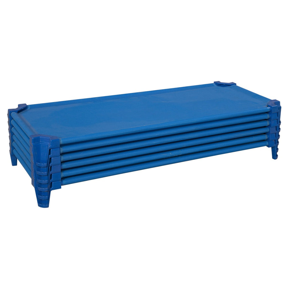 Toddler Cot Set of 5 ASSEMBLED - 40"L x 23"W x 5"H - BLUE, (Wood Designs WD87844)