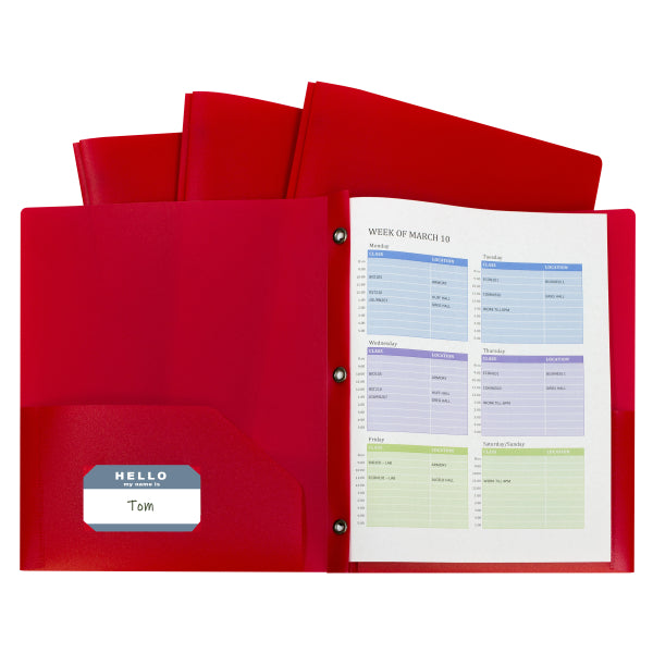 C-Line Two-Pocket Poly Portfolio Folder With Prongs, Red Box of 25