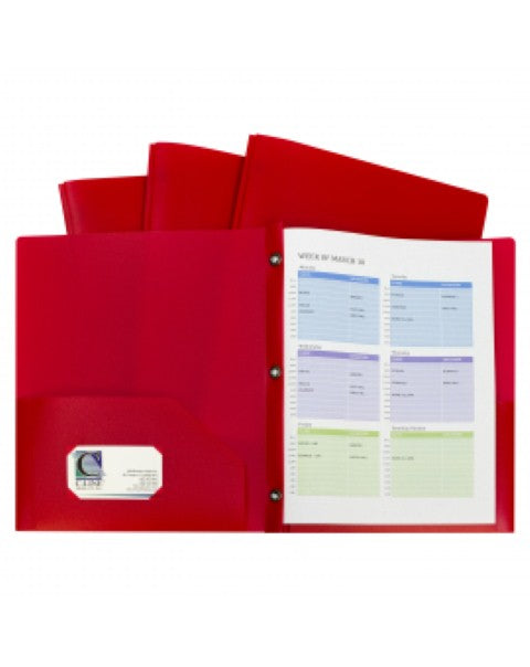C-Line Red Two-Pocket  Poly Portfolio Folder With Prongs, Box of 25