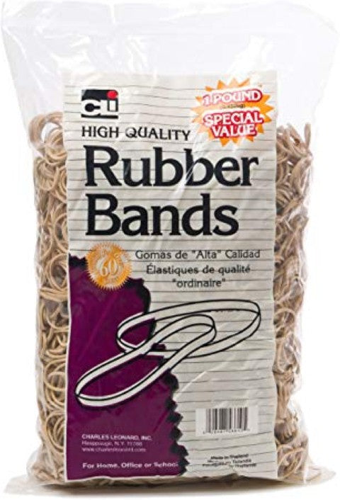 Charles Leonard Rubber Bands, 1/4 LB. Pkg.,  #19, 1/16" width, 3 1/2" L Beige/Natural