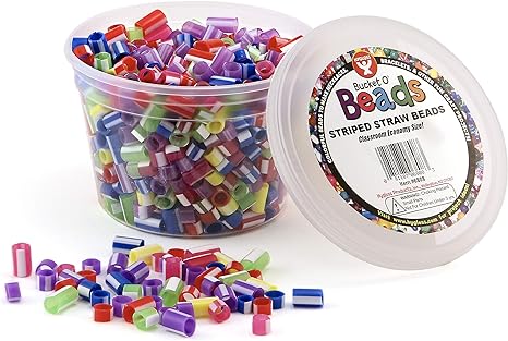 Bucket O'Beads -  Striped Straw, Multi - Approx. 700