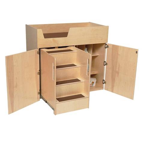 Wood Designs Children's  Deluxe Changing Table with Safety Steps, Brown Treads & Cushion WD-21075BN
