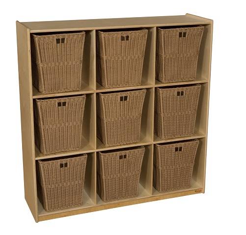 Wood Designs Children Cubby Storage with 9 Large Baskets, Natural wood ,  49"H x 48"W x 15"D WD-50900-720