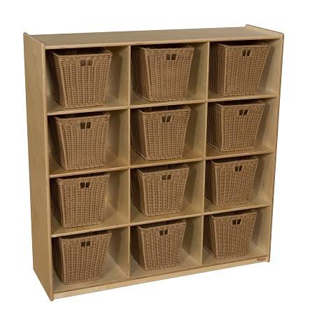 Wood Designs Children Cubby Storage with 12 Medium Baskets, Natural wood ,  49"H x 48"W x 15"D WD-50912-719
