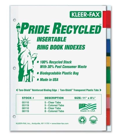 Berolige hver kinakål Kleer-Fax Recycled Insertable Ring Book Index - Letter - 8 Tub / Set  Assorted Colors