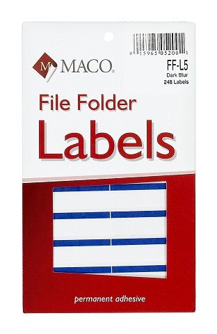 FF-L5 MACO Dark Blue File Folder Labels 9/16 x 3-7/16 Inches 248 Per Box