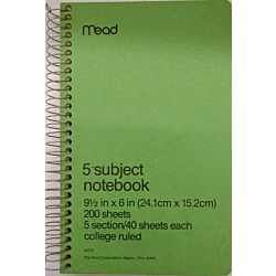 *Discontined* Mead (06720) 200 sheets college ruled 5 subject notebook 9.5
