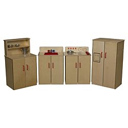 Wood Designs Children Play Wood Set of (4) Classic Appliances with Deluxe Hutch WD-10002