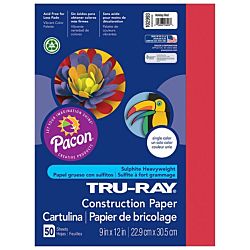 Pacon Tru-Ray Construction Paper, 9-Inches by 12-Inches, 50-Count, Holiday Red, 102993