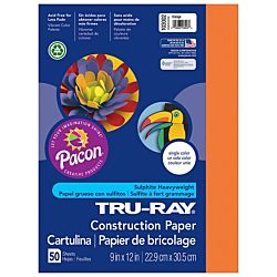 Pacon Tru-Ray Construction Paper, 9-Inches by 12-Inches, 50-Count, Orange, 103002
