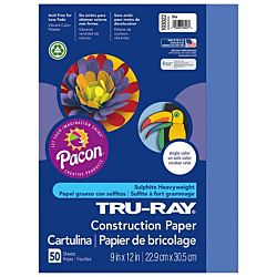 Pacon Tru-Ray Construction Paper, 9-Inches by 12-Inches, 50-Count, Blue, 103022