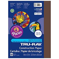 Pacon Tru-Ray Construction Paper, 9-Inches by 12-Inches, 50-Count, Dark Brown, 103024
