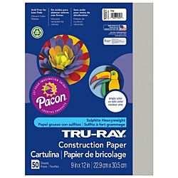 Pacon Tru-Ray Construction Paper, 9-Inches by 12-Inches, 50-Count, Gray, 103027
