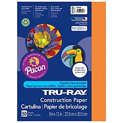 Pacon Tru-Ray Construction Paper, 9-Inches by 12-Inches, 50-Count, Pumpkin, 103424