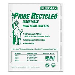 Insertable Ring Book Index - Letter - 5 Tab / Set Clear