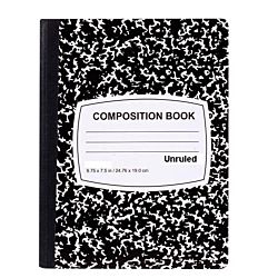 Composition Book,Unruled,100 Sheets,9-3/4 x 7-1/2,Black Marble Cover