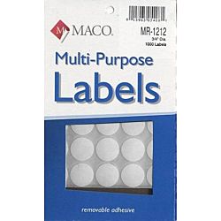 MACO White Round Color Coding Labels, 3/4 Inches in Diameter, 1000 Per Box, MR1212