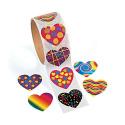 Funky Heart Roll of Stickers, 100/roll