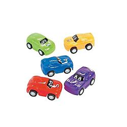 Plastic Pull-Back Eye Race Car Toys - 12 Per Pack