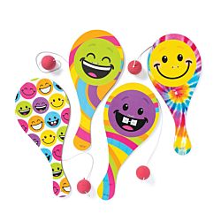 Colorful Smile Face Paddle Ball Games (Wood) - 12/pkg