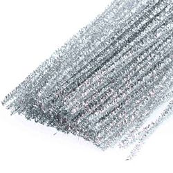 Metallic Sparkle Tinsel Stems - Silver-12 Inch x 6mm 25-Piece 