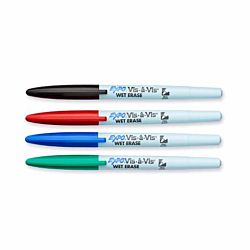 EXPO Vis-A-Vis Wet-Erase Overhead Transparency Markers, Fine Point, Assorted Colors, 4-Count, 16074