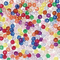 Faceted Plastic Beads - Translucent Sold Color - 8mm - 900 pieces, Multi, Yellow, Green, Pink, Red, Blue