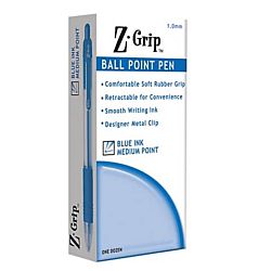 Zebra Z-Grip Retractable Ballpoint Pen, 1.0 mm, Blue Ink, Clear Barrel, Box of 12 , 22220