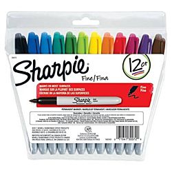 Sharpie Permanent Markers, Fine Point, Assorted Colors, Re-Sealable Pouch, 12-Count 30072