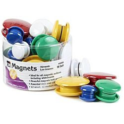 Charles Leonard Magnets, Assorted Sizes and Colors, 30 per Tub (35930)