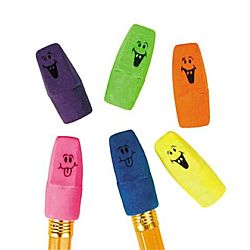 Rubber Neon Funny Face Pencil Top Erasers - 144/pkg.