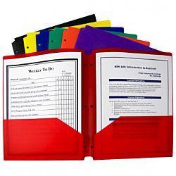 C Line Two-Pocket  Poly Portfolio Folder with Three-Hole Punch, Assorted Primary Colors, Box of 36