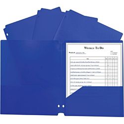 C Line Two-Pocket Poly Portfolio Folder with Three-Hole Punch, Blue, Box of 25