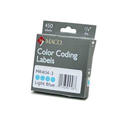 MACO Light Blue Round Color Coding Labels, 1/4 Inches in Diameter, 450 Per Box, MR404-3