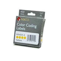 MACO Yellow Round Color Coding Labels, 1/4 Inches in Diameter, 450 Per Box, MR404-4